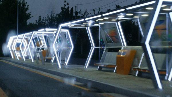 鄭州“太空艙式”新型智能公交候車亭辨識度高